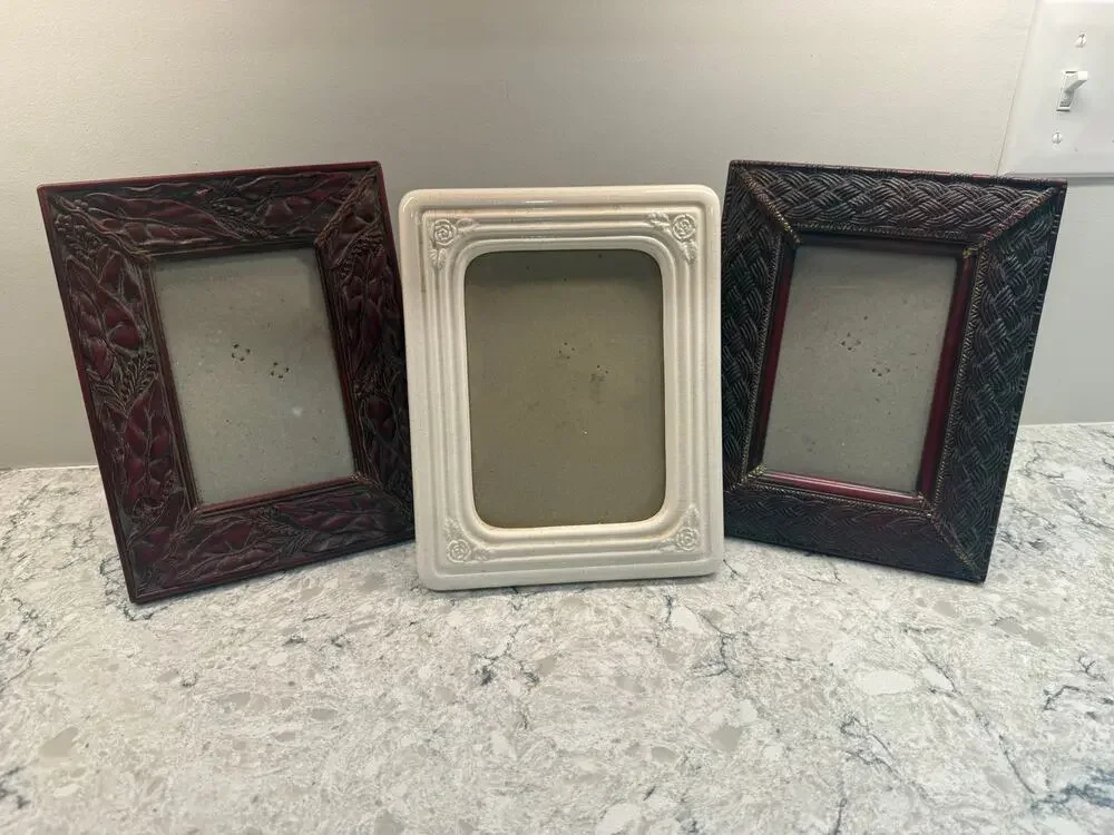 Collection of 3 Vintage Desktop Frames 4X6 Brown and White